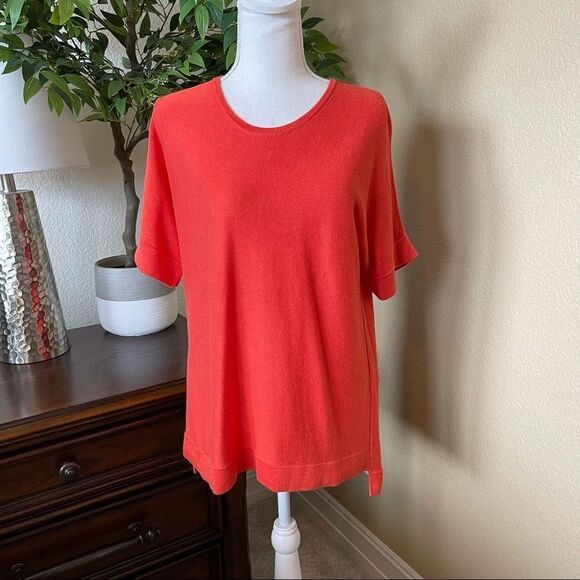 Eileen Fisher Orange Tencel Lyocell Tunic Short Sleeve Tốp Shirt Small - Picture 1 of 2
